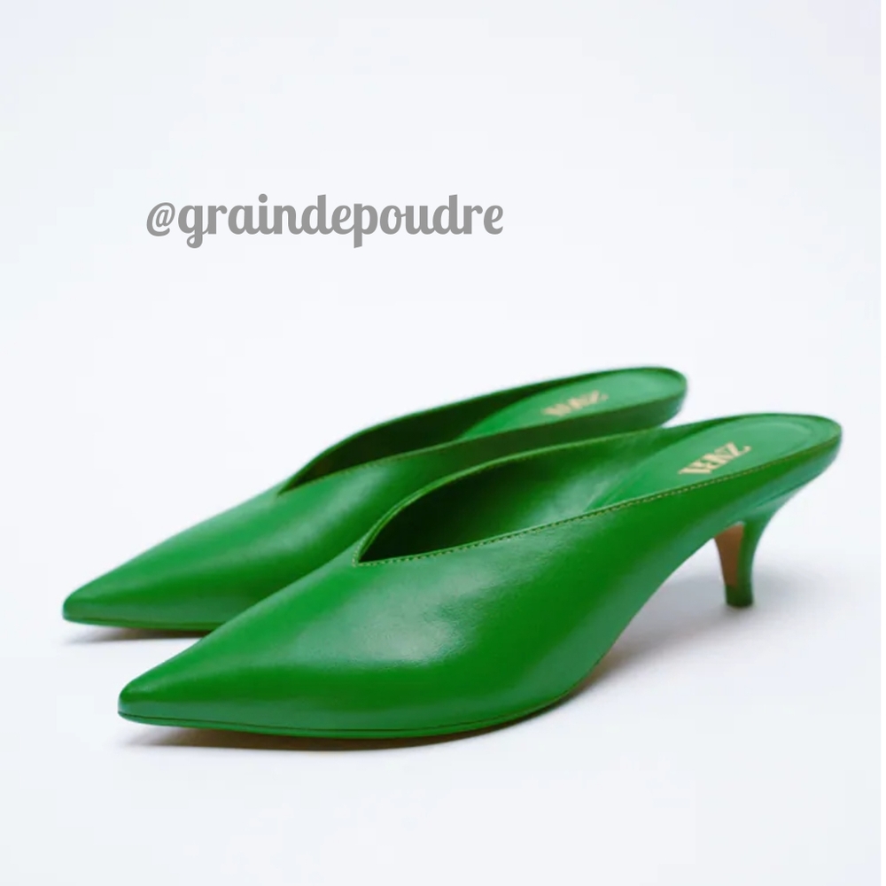 Rare! 🎉HP🎉 Zara Kelly Kermit Green Leather Pointy Toe Mules 38 39 - Picture 2 of 9